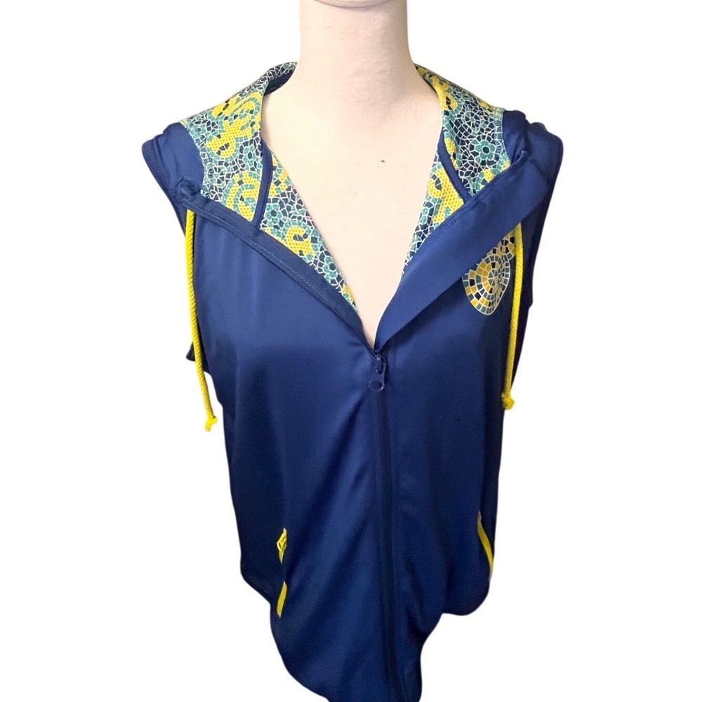 Disney Parks Mickey Mouse Mosaic Sleeveless Full Zip Hoodie Vest Blue Womens L - Picture 4 of 8
